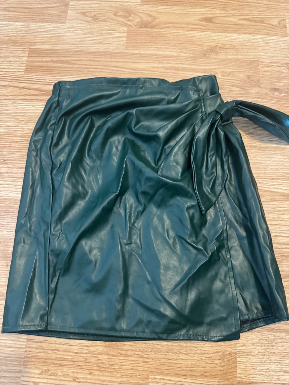 SHEIN Dark Green Faux Leather Wrap Mini Skirt with Side Tie